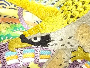 アンティーク　檜扇に鷹模様刺繍紋付男児着物